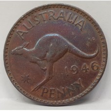 AUSTRALIA 1946 . ONE 1 PENNY . 3rd RAREST PENNY . SCARCE DATE . RETONING